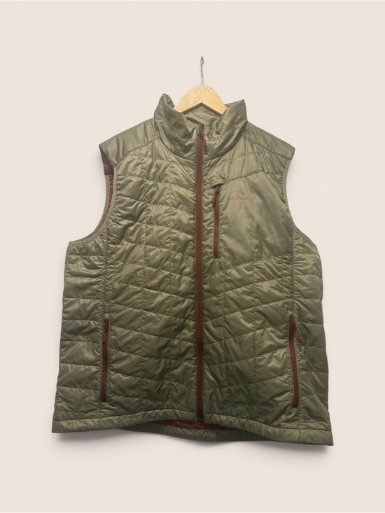 L.L. Bean Other - L.L. Bean Quilted Insulated Vest in Olive with Brown Trim